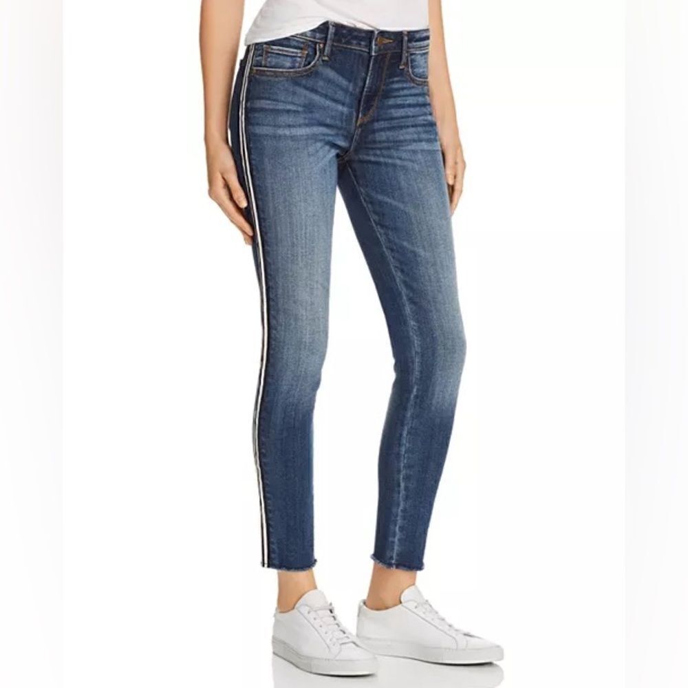AQUA Track Stripe Frayed Mid-rise Skinny Jeans - 26